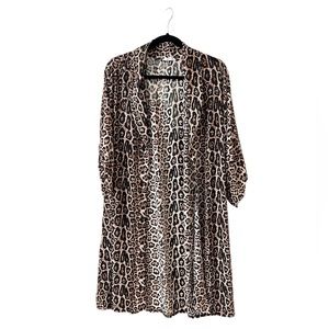 Siren Lily Leopard Print Kimono Dress Side Slits Semi Sheer Coverup Tunic SZ 2X